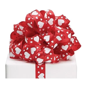 7/8" Wide White Hearts On Red Satin Ribbon - 20 Yards (984047) - Picture 1 of 1