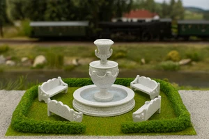 5 pc Roman Fountain Set - O Scale Marble Fountain with 4 Marble Benches - Picture 1 of 8