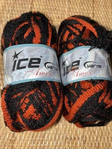 Ice Yarns Amor mesh ruffle ribbon yarn, Orange/black, lot of 2 33 yds Each - Picture 1 of 5