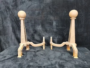 Antique Cannonball Andirons / Cast Iron Firedogs Pair - Picture 1 of 6