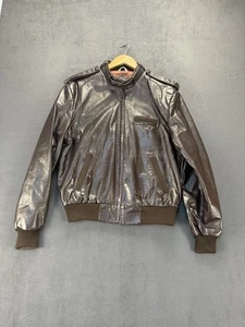 Vintage Members Only Brown Faux Leather Jacket Size 44 Bomber Moto Style 80s - Picture 1 of 12