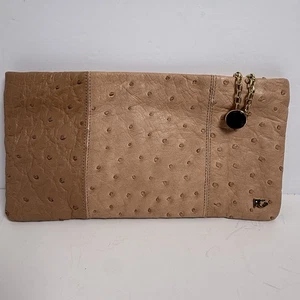 Fabrizio Giannone hellbraune Straußenleder Clutch Tasche mit Staubbeutel Luxus selten - Bild 1 von 9