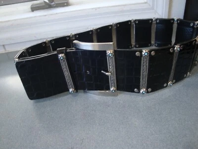 CINTURÓN FAB NANNI CHAROL NEGRO MOC COCODRILO METAL PLATEADO ITALIA TALLA SM Foto 1 de 4