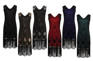 1920's Vintage Gatsby Party Flapper Dress - Sequin Tassel Fringe Cocktail Dress - Picture 1 of 46