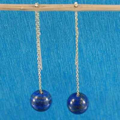 Pendientes colgantes de cuentas de lapislázuli azul genuino cadena enhebradora de oro macizo amarillo de 14k Foto 1 de 4