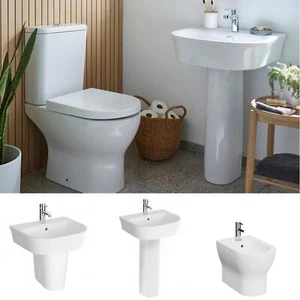 Bathroom Suite Close Coupled Toilet WC Basin Sink Full-Pedestal Rimless-Bidet - Picture 1 of 18