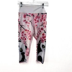 Fitrebel Panda Cherry Blossom Print Capri Leggings Activewear Cute Size 8 - Picture 1 of 6