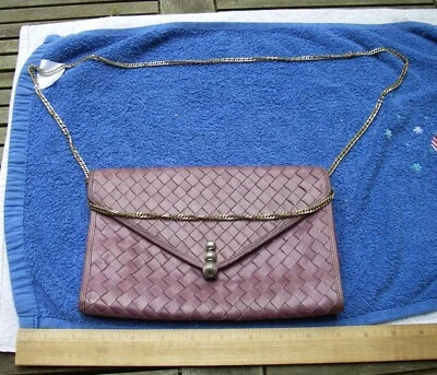 Bonito BOLSO Vintage MORRIS MOSKOWITZ Cuero Tejido Púrpura-Correa Cadena-Sin Reserva Foto 1 de 4