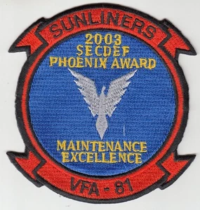 VFA-81 SUNLINERS 2003 SECDEF PHOENIX AWARD PATCH - Foto 1 di 1