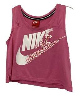 Girls Cropped Tank Top Pink Nike Swoosh Shirt Size Small - Picture 1 of 4