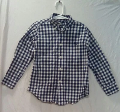 Camisa de manga larga azul marino con botones a cuadros azul y blanco talla 5 Chaps para niños Foto 1 de 4