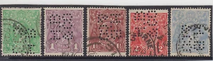 Stamps Australia 5 various values KGV single watermark with HB&Co private perfin - Picture 1 of 1