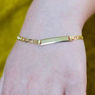 Engravable Kids 10K Yellow Gold Anchor Mariner Bar ID Bracelet (Hollow) 5.5" - Image 1 of 4