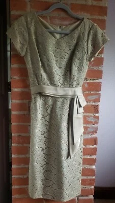 Vintage 60s Green Blue Lace Pencil Dress With Satin Bow - Image 1 of 4