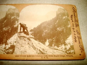 c1900 Keystone Stereoview Card CRATER LAKE AND DUTTON CLIFF NR - Picture 1 of 2