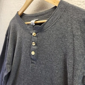 Hanes Henley Shirt Boys 2XL XXL Gray Thermal Waffle Stretch Long Sleeve Pullover - Picture 1 of 16
