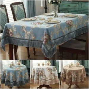 Chenille Jacquard Blumen Tischdekor Abdeckung Tischdecke Quaste Quadrat Zuhause Vintage - Bild 1 von 15