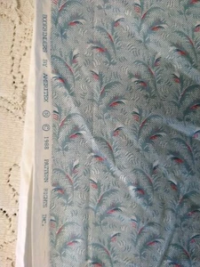 BOOKBINDERS AMERITEX 1988 BLUE LEAF FEATHER PRINT COTTON Fabric 2 Yds + TAILS - Picture 1 of 4