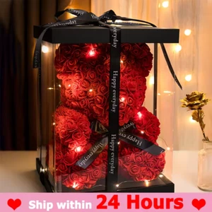 Wedding Rose Teddy Bear With Box For Women Valentines Girlfriend Birthday Gifts - Picture 1 of 13
