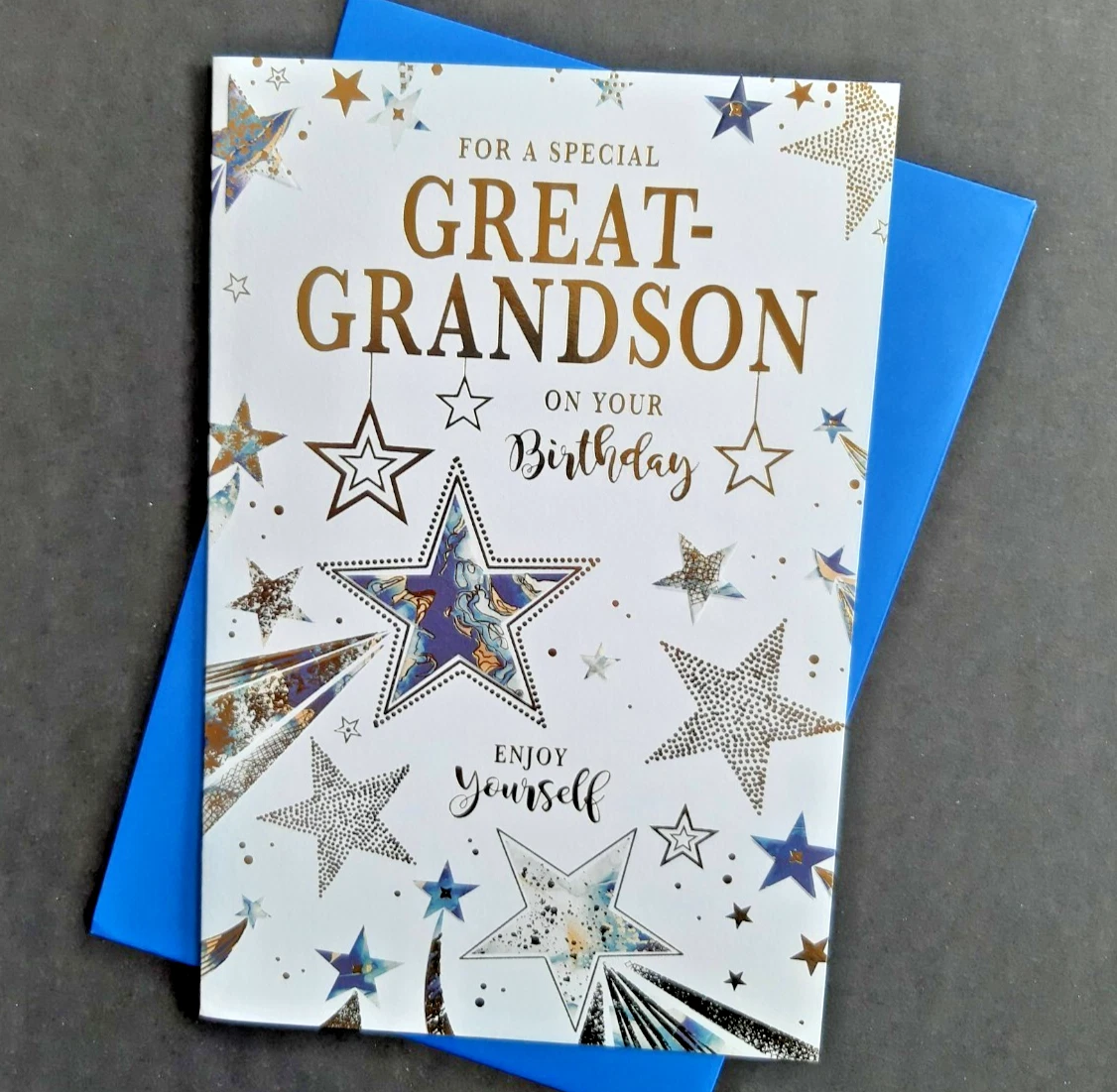 Geburtstagskarte 'Great Grandson Alter 8' - Mit Anstecker, 22,8 X 15,3 Cm, Inkl. Umschlag