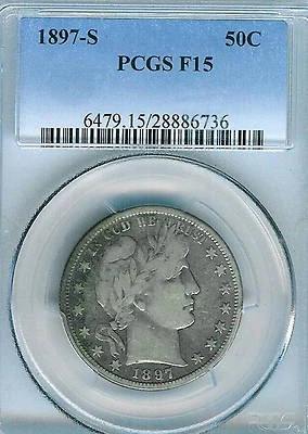 1897-S Barber Half : PCGS F15 - Image 1 of 2