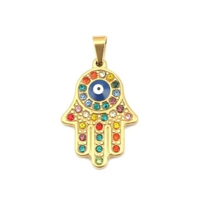 Золотой из нержавеющей стали 304 класса Хамса вручную хрустальные стразы сглаз подвеска - Изображение 1 из 3