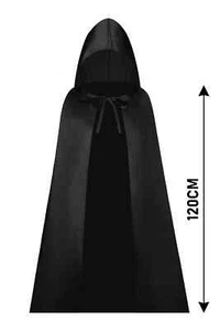 Kids Black 120cm Long Satin Hooded Cape Adjustable Halloween Cloak Fancy Dress - Picture 1 of 1