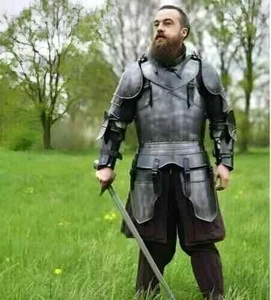 Medieval Knight Black Armor Suit | Wearable Half Body Combat Armor with Full Arm - Picture 1 of 3