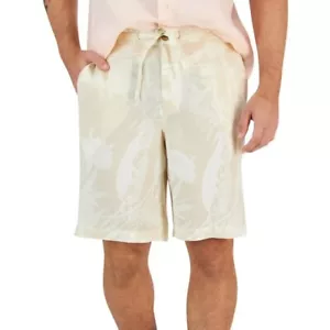 CLUB ROOM Khaki Combo Shorts Chino Short Stretch Linen Lightweight Floral M - Picture 1 of 1
