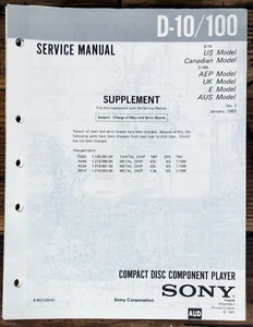 Sony D-10 D-100 CD Player  Supp. Service Manual *Original* #1 - Picture 1 of 1