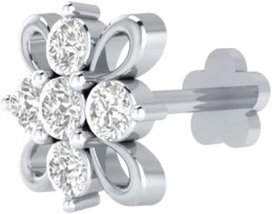 14K White Gold 0.11 Cttw Natural Diamond G-H/SI Flower Stud Nose Pin For Women's - Picture 1 of 4