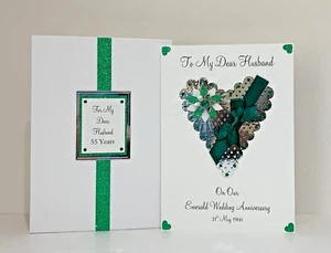55th Emerald Anniversary Card for Wife/Husband/Couples Personalised Handmade - Picture 1 of 4