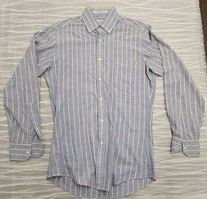 Yves Saint Laurent Dress Shirt Men’s 14.5 32-33 Blue Striped YSL Menswear Button - Picture 1 of 9
