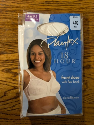 NIP SIZE 44C PLAYTEX 18 HOUR BRA BRASSIERE WIRELESS WHITE FRONT CLOSE NEW - Image 1 of 4