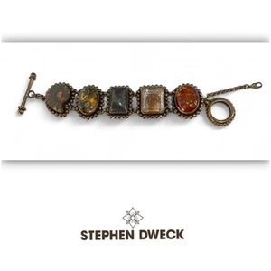 STEPHEN DWECK 1999 Bracelet Antique Gold 5 Natural Stones Stamped One Of A Kind - Picture 1 of 7