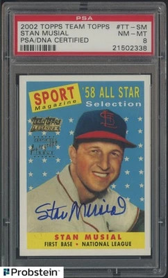 Stan Musial Salón de la Fama Firmado 2002 Topps Team Topps #TT-SM PSA 8 PSA/ADN AUTO Foto 1 de 2