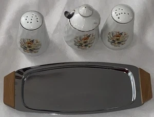 Vintage porcelain Cruet Set with chrome plated tray and stainless steel spoon - Picture 1 of 21