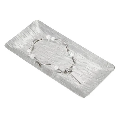 Bandeja Decorativa, Bandeja para Servir Esmerilada con Patrón de Grano de Rayas, 5.9x3" Plateada Foto 1 de 4