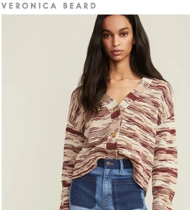 VERONICA BEARD Strickjacke Pullover Damen Gr. Small burgunderrot hellbraun VNeck Lucelia neu mit Etikett - Bild 1 von 15