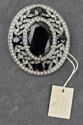 Broche de estrás Art Deco negro y transparente con etiquetas firmado MMA Ciner Collection Foto 1 de 4