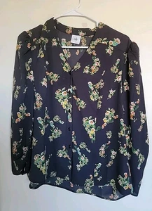 Cabi Ovation Top Womens S Grayish Black Floral 3/4 Sleeves Button Up Blouse 4534 - Picture 1 of 3