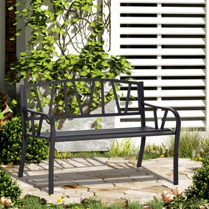 50.5" x 22" 2-Person Garden Bench w/ Ergonomic Armrests & Slatted Seat Design - Picture 1 of 11