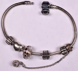 Sterling Signed Pandora Bracelet All Signed Safety - Picture 1 of 8