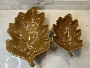 POTTERY BARN Oak Leaf Bowls Trays Ceramic Fall/Thanksgiving 13" & 18” Serving - Picture 1 of 10