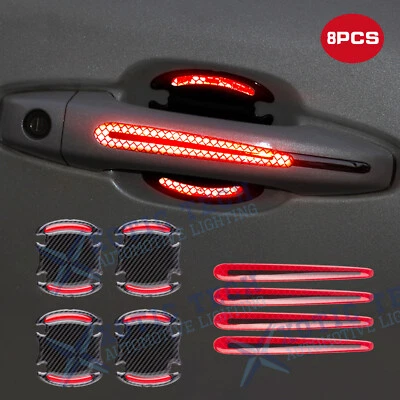 3D Door Handle Bowl Reflective Red Carbon Fiber Wrap Protective Sticker Strip - Image 1 of 4