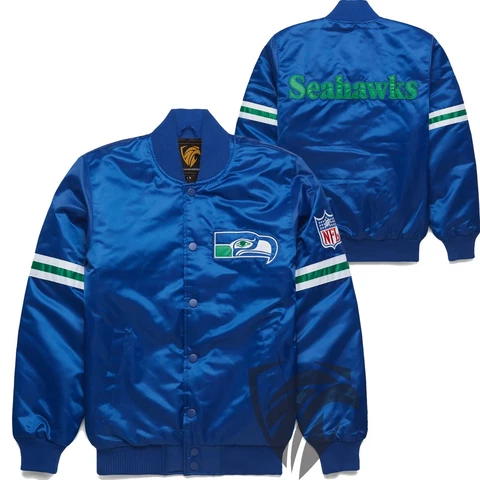 Seattle Seahawks NFL Classic Satin Jacket Embroidery Full-snap Free Shipping Cover