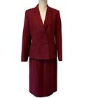 Larry Levine Suit Womens 12  2pc Skirt Suit Wool Maroon Double-Breasted Blazer