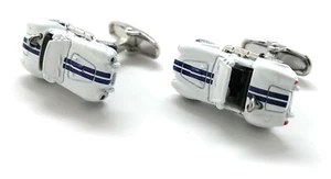 Shelby Cobra Cufflinks Full Details White Enamel Blue Shelby Stripes Cuff Links - Picture 1 of 8