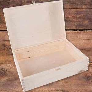 Wooden Box with Lid and Metal Clasp 35x25x10cm/ Plain Pine A4 Documents Storage - Picture 1 of 9