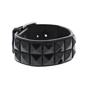 Zac's Alter Ego Black on Black 2-Row Pyramid Studded PU Bracelet with Buckle - Picture 1 of 3